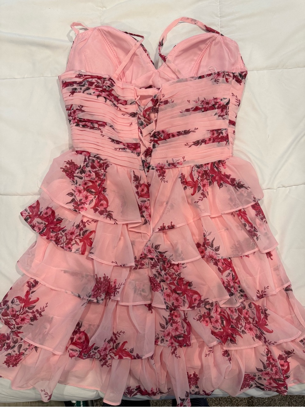 Pink Floral Ruffle Party Dress - Picture 2 of 2